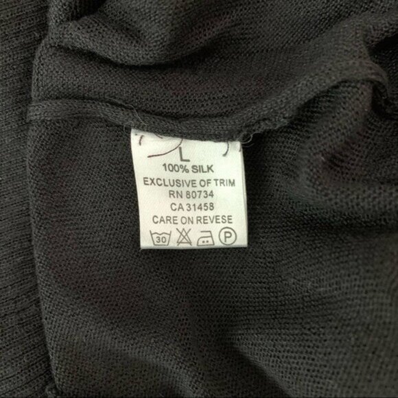 Black 100% Silk Sheer Flutter Sleeve Tunic Dress Womens Large Boho Minimalist - Picture 6 of 6